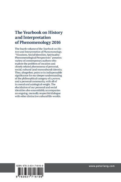Produktbild: The Yearbook on History and Interpretation of Phenomenology 2016