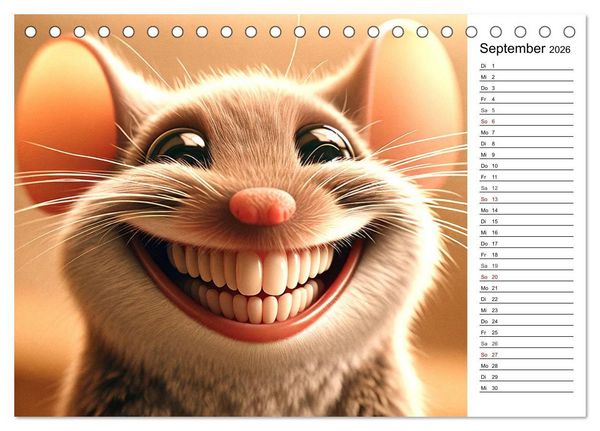 Produktbild: Grinsende Tiere - Tierportr&auml;ts von der KI zum L&auml;cheln gebracht (Tischkalender 2026 DIN A5 quer), CALVENDO Monatskalender