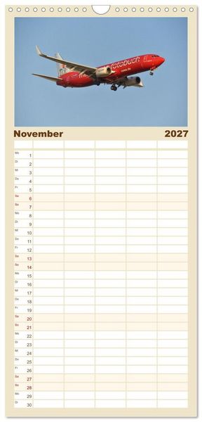 Produktbild: Familienplaner 2027 - Flugzeuge auf Europas Flugh&auml;fen mit 5 Spalten (Wandkalender, 21 x 45 cm) CALVENDO
