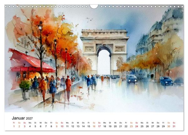Produktbild: Paris in sanften Farben (Wandkalender 2027 DIN A3 quer), CALVENDO Monatskalender