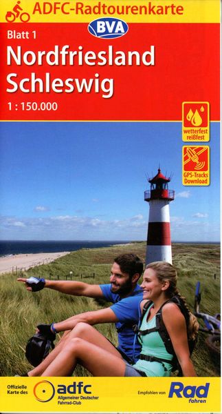 ADFC-Radtourenkarte 1 Nordfriesland /Schleswig 1:150.000, reiß- und wetterfest, E-Bike geeignet, GPS-Tracks Download