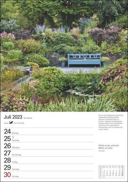 Gartenparadiese Wochenplaner 2023. Dekorativer Wandkalender zum Eintragen mit 53 romantischen Garten-Fotos und Zitaten. Termin-Kalender 2023 für die