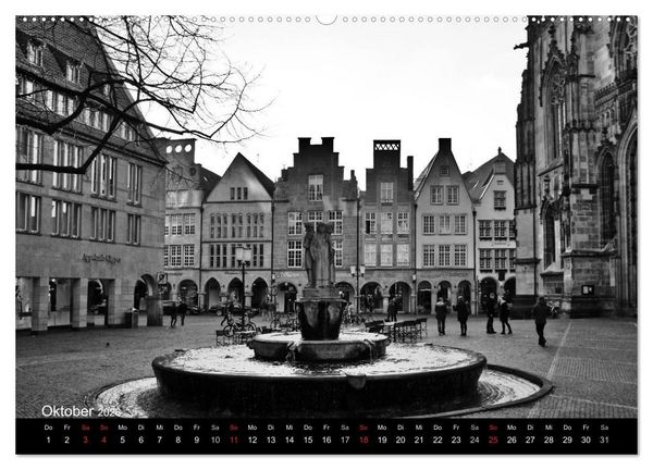 Produktbild: M&uuml;nster in schwarz-wei&szlig; gesehen (Wandkalender 2026 DIN A2 quer), CALVENDO Monatskalender