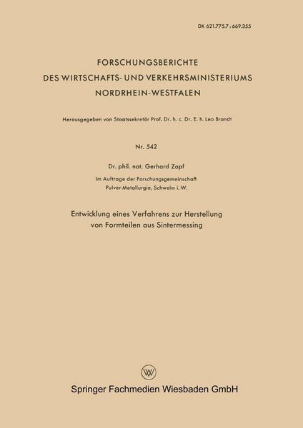 Produktbild: Entwicklung eines Verfahrens zur Herstellung von Formteilen aus Sintermessing