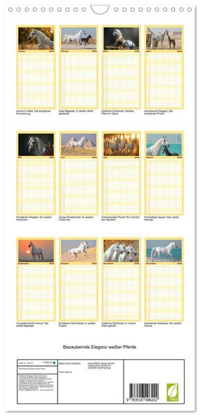 Produktbild: Familienplaner 2026 - Bezaubernde Eleganz wei&szlig;er Pferde mit 5 Spalten (Wandkalender, 21 x 45 cm) CALVENDO