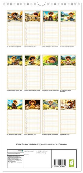 Produktbild: Familienplaner 2026 - Kleine Farmer. Niedliche Jungs mit ihren tierischen Freunden mit 5 Spalten (Wandkalender, 21 x 45 cm) CALVENDO