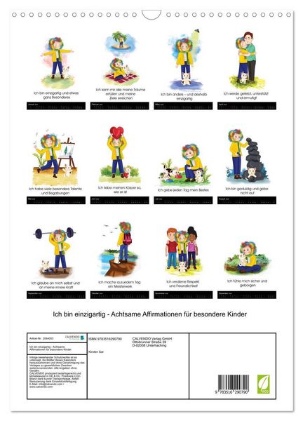 Produktbild: Ich bin einzigartig - Achtsame Affirmationen f&uuml;r besondere Kinder (Wandkalender 2026 DIN A3 hoch), CALVENDO Monatskalender
