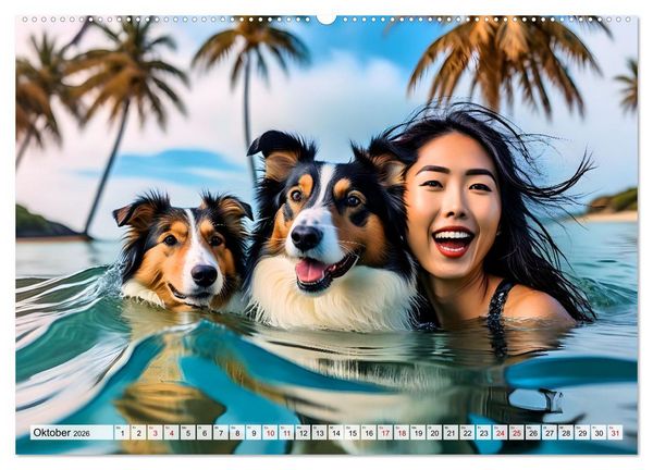 Produktbild: Bellen in den Wellen - Badespa&szlig; mit Hund (hochwertiger Premium Wandkalender 2026 DIN A2 quer), Kunstdruck in Hochglanz