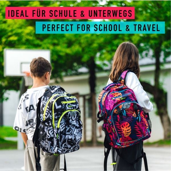 Produktbild: Wheel Bee 950029 - Rucksack Generation Z, Monstera, mit integriertem LED, Schul-, Freizeit- und Sportrucksack