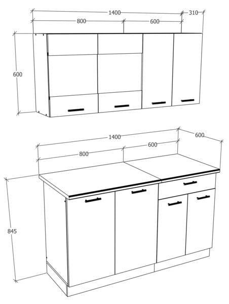 Produktbild: Singlek&uuml;che Einbauk&uuml;che K&uuml;chenzeile 140cm Esilo