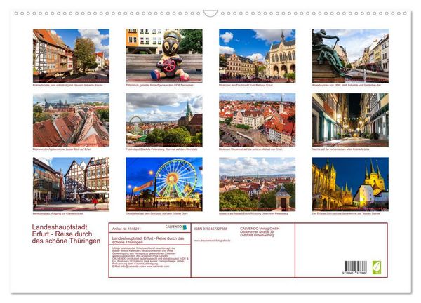 Produktbild: Landeshauptstadt Erfurt - Reise durch das sch&ouml;ne Th&uuml;ringen (Wandkalender 2026 DIN A2 quer), CALVENDO Monatskalender