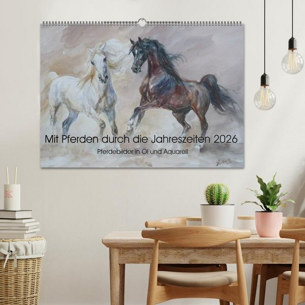 Produktbild: Mit Pferden durch die Jahreszeiten - Pferdebilder in &Ouml;l und Aquarell (Wandkalender 2026 DIN A2 quer), CALVENDO Monatskalender