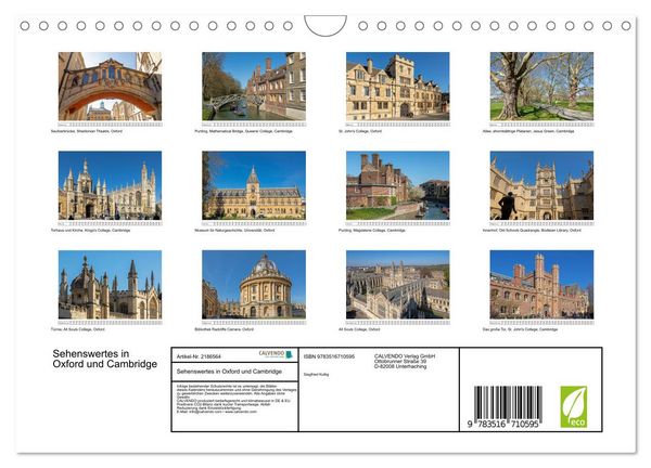 Produktbild: Sehenswertes in Oxford und Cambridge (Wandkalender 2026 DIN A4 quer), CALVENDO Monatskalender