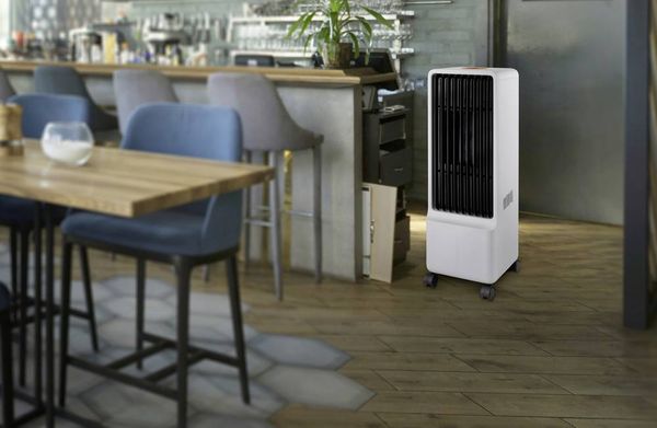 Produktbild: Sygonix Luftk&uuml;hler 50 W (L x B x H) 272 x 270 x 942 mm Wei&szlig; mit Fernbedienung, Oszillierend, Timer, LED-Display