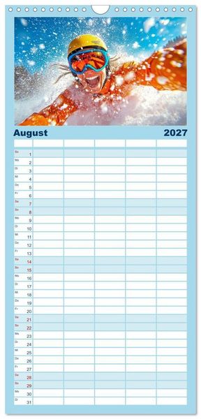 Produktbild: Familienplaner 2027 - Skifahren - endlich Schnee mit 5 Spalten (Wandkalender, 21 x 45 cm) CALVENDO