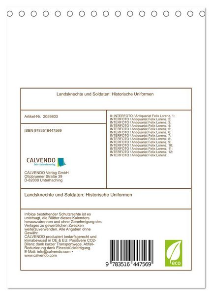 Produktbild: Landsknechte und Soldaten: Historische Uniformen (Tischkalender 2026 DIN A5 hoch), CALVENDO Monatskalender