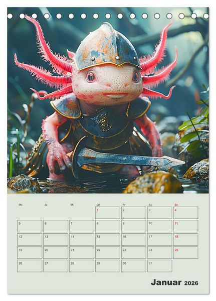 Produktbild: Axolotl. Lustiger Schwanzlurch mit Superkr&auml;ften (Tischkalender 2026 DIN A5 hoch), CALVENDO Monatskalender