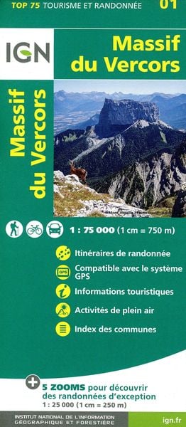 IGN 75 000 Touristische Wanderkarte 01 Massif du Vercors