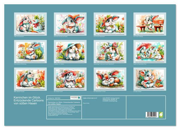 Produktbild: Kaninchen im Gl&uuml;ck. Entz&uuml;ckende Cartoons von s&uuml;&szlig;en Hasen (Wandkalender 2026 DIN A2 quer), CALVENDO Monatskalender