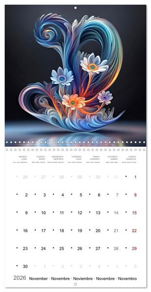 Produktbild: Fleurs en verre color&eacute; (Calendrier mural carr&eacute; 2026 30x30 cm) Calendrier double avec une page pour vos prises de notes