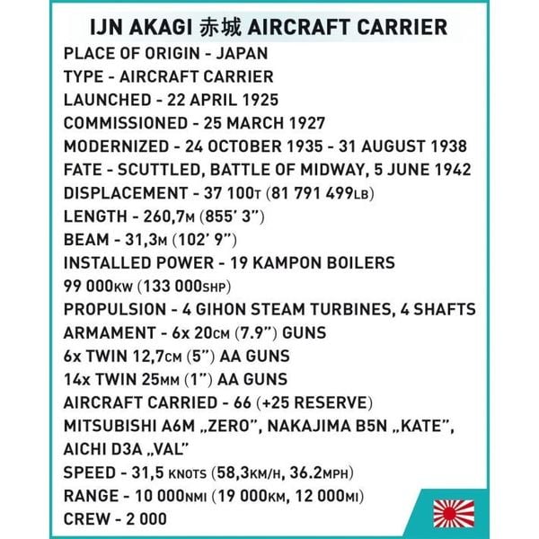 Produktbild: COBI Historical Collection 4851 - IJN AKAGI Aircraft Carrier, WWII Flugzeugtr&auml;ger, Bausatz 1:300, 3573 Klemmbausteine