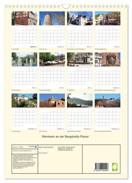 Produktbild: Weinheim an der Bergstra&szlig;e Planer (Wandkalender 2026 DIN A3 hoch), CALVENDO Monatskalender