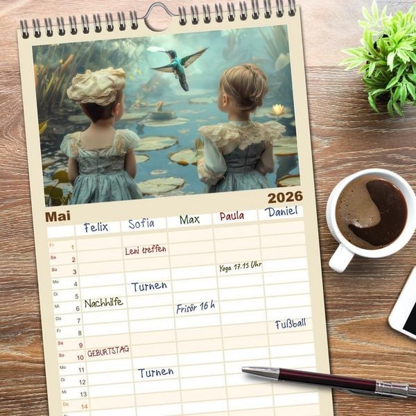 Produktbild: Familienplaner 2026 - Kolibris - Zauberhafte Fantasiewerke mit 5 Spalten (Wandkalender, 21 x 45 cm) CALVENDO