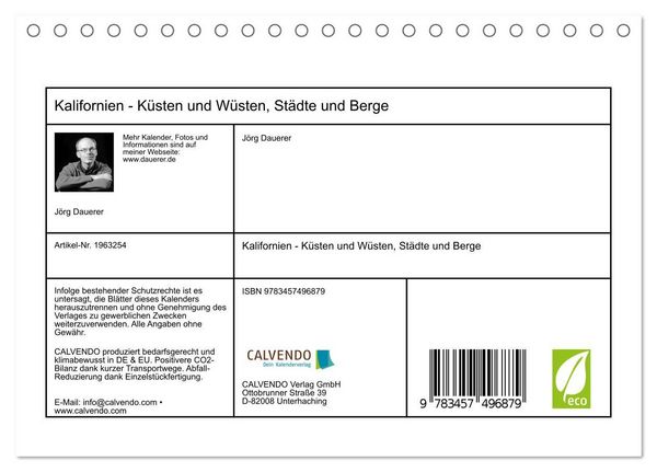 Produktbild: Kalifornien - K&uuml;sten und W&uuml;sten, St&auml;dte und Berge (Tischkalender 2026 DIN A5 quer), CALVENDO Monatskalender
