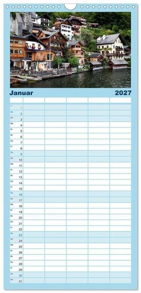 Produktbild: Familienplaner 2027 - Hallstatt und der Hallst&auml;tter See mit 5 Spalten (Wandkalender, 21 x 45 cm) CALVENDO