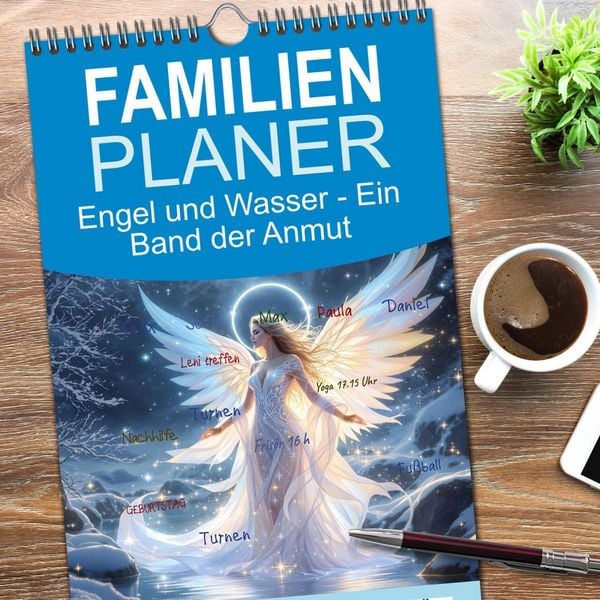 Produktbild: Familienplaner 2026 - Engel und Wasser - Ein Band der Anmut mit 5 Spalten (Wandkalender, 21 x 45 cm) CALVENDO