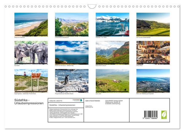 Produktbild: S&uuml;dafrika - Urlaubsimpressionen (Wandkalender 2026 DIN A3 quer), CALVENDO Monatskalender