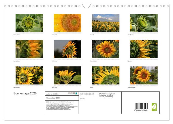 Produktbild: Sonnentage 2026 (Wandkalender 2026 DIN A3 quer), CALVENDO Monatskalender