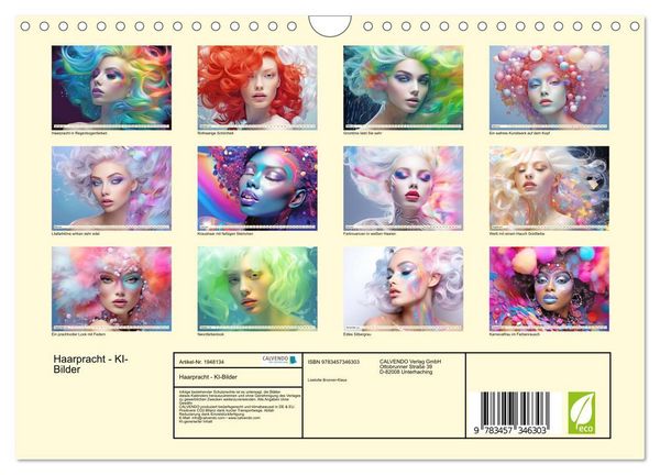 Produktbild: Haarpracht - KI-Bilder (Wandkalender 2026 DIN A4 quer), CALVENDO Monatskalender