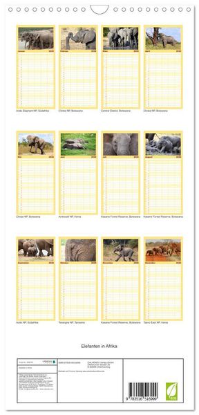 Produktbild: Familienplaner 2026 - Elefanten in Afrika mit 5 Spalten (Wandkalender, 21 x 45 cm) CALVENDO