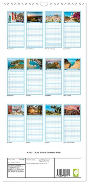 Produktbild: Familienplaner 2027 - Korfu - Gr&uuml;ne Insel im Ionischen Meer mit 5 Spalten (Wandkalender, 21 x 45 cm) CALVENDO