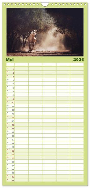 Produktbild: Familienplaner 2026 - Die Faszinierende Welt der Pferde mit 5 Spalten (Wandkalender, 21 x 45 cm) CALVENDO