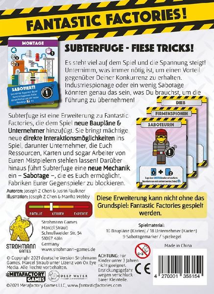 Produktbild: Fantastic Factories: Subterfuge (Erweiterung)