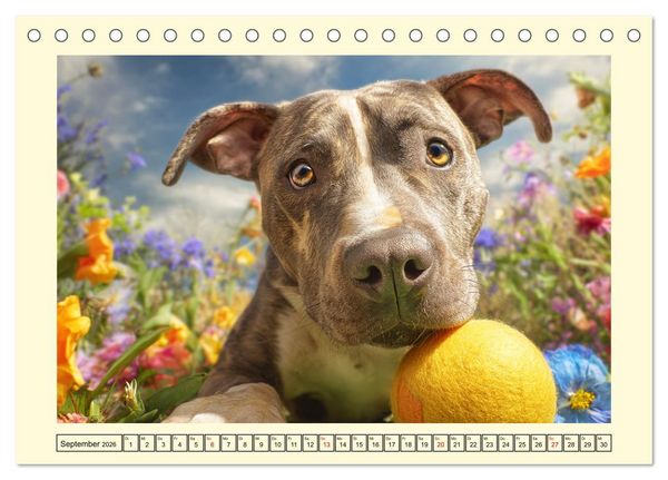 Produktbild: Pit Bull Terrier. Zwischen Wildblumen und Gro&szlig;stadtglanz (Tischkalender 2026 DIN A5 quer), CALVENDO Monatskalender