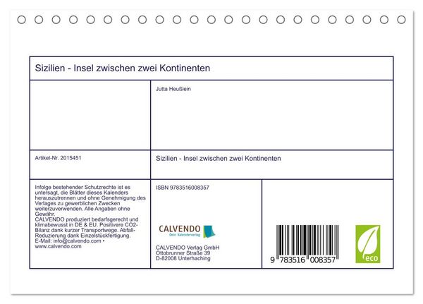 Produktbild: Sizilien - Insel zwischen zwei Kontinenten (Tischkalender 2026 DIN A5 quer), CALVENDO Monatskalender