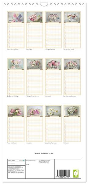 Produktbild: Familienplaner 2026 - Kleine Bl&uuml;tenwunder mit 5 Spalten (Wandkalender, 21 x 45 cm) CALVENDO
