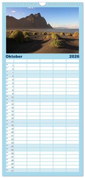 Produktbild: Familienplaner 2026 - Island - Iceland mit 5 Spalten (Wandkalender, 21 x 45 cm) CALVENDO