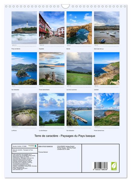 Produktbild: Terre de caract&egrave;re - Paysages du Pays basque (Calendrier mural 2026 DIN A3 horizontal), CALVENDO calendrier mensuel