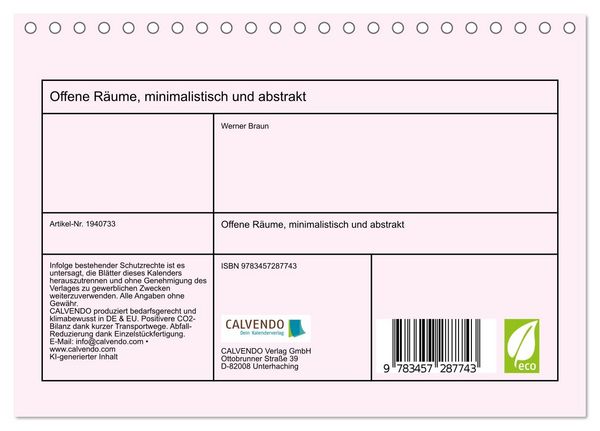 Produktbild: Offene R&auml;ume, minimalistisch und abstrakt (Tischkalender 2026 DIN A5 quer), CALVENDO Monatskalender