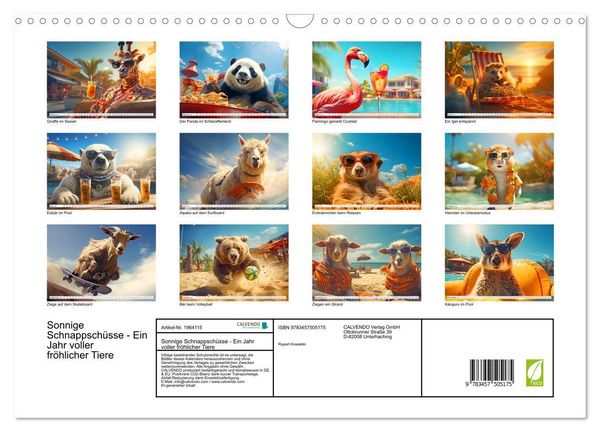 Produktbild: Sonnige Schnappsch&uuml;sse - Ein Jahr voller fr&ouml;hlicher Tiere (Wandkalender 2026 DIN A3 quer), CALVENDO Monatskalender