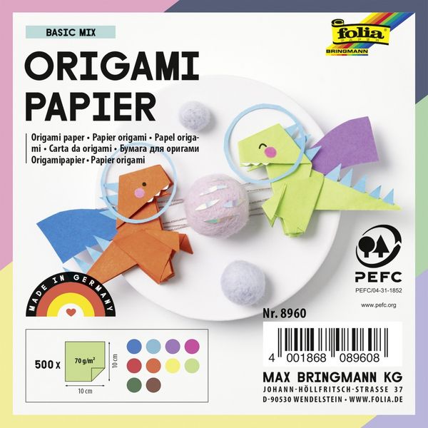 Produktbild: Folia Faltbl&auml;tter 70g/m&sup2;, 10x10cm, 500 Blatt, farbig sortiert