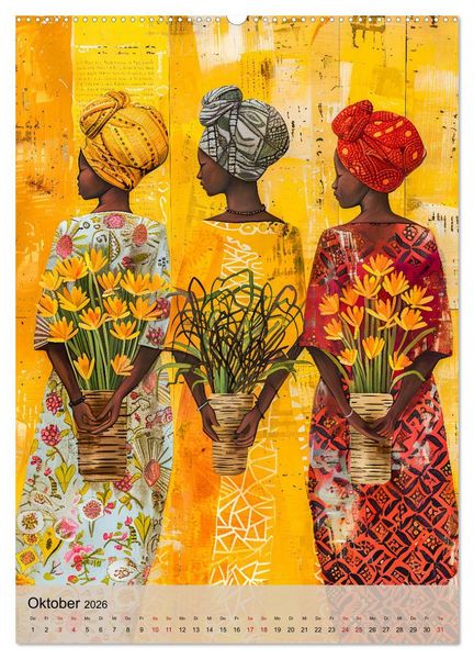 Produktbild: Afrikanische Eleganz - Illustrationen in harmonischen Farben (Wandkalender 2026 DIN A2 hoch), CALVENDO Monatskalender