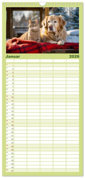 Produktbild: Familienplaner 2026 - Bauernhof-Freunde - Hunde und ihre tierischen Freundschaften mit 5 Spalten (Wandkalender, 21 x 45 cm) CALVENDO