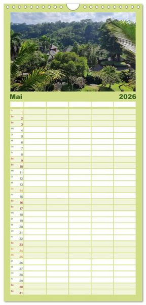 Produktbild: Familienplaner 2026 - Bali - G&ouml;tterinsel mit 5 Spalten (Wandkalender, 21 x 45 cm) CALVENDO