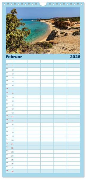 Produktbild: Familienplaner 2026 - Die Insel Naxos - Ein Traum in blau und wei&szlig; mit 5 Spalten (Wandkalender, 21 x 45 cm) CALVENDO