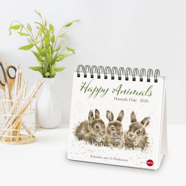 Produktbild: Hannah Dale: Happy Animals Premium-Postkartenkalender 2026